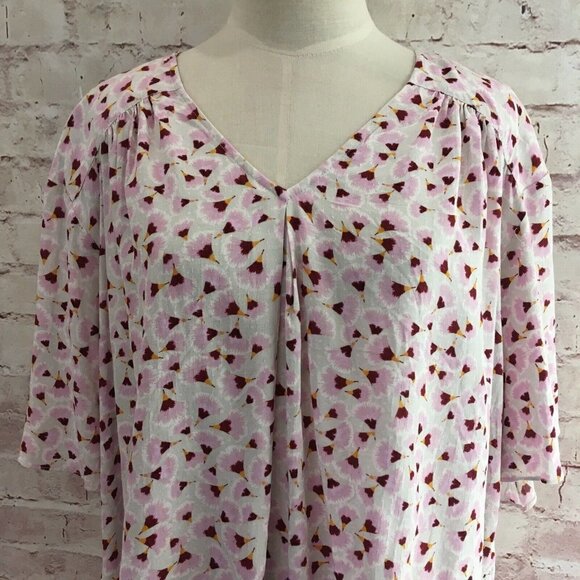 Anna Glover x H&M Loose Fit Hi Low Blouse Shirt Violet Flower Petal US 10 NEW - Picture 2 of 5